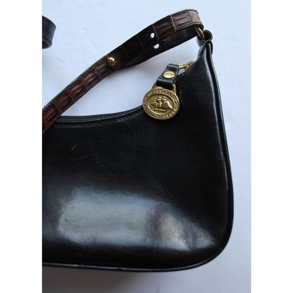 Brahmin Vintage Croc Embossed Shoulder Bag in Brown Black - Picture 7 of 8